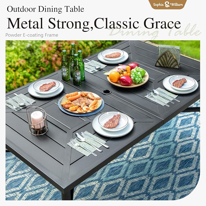 Sophia & William Outdoor Dining Set 7 Pieces, 6 x Aluminum Patio Dining Chairs and Large 64" Metal Dining Table, Space-Saving and Lightweight for Patio Lawn Garden (Beige)