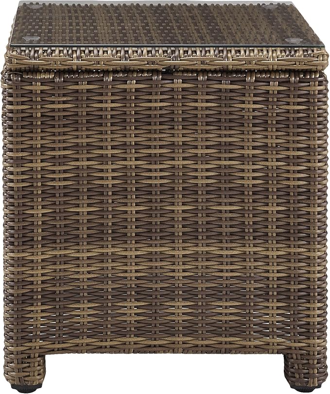 Crosley Furniture Bradenton All Weather Rattan Wicker Outdoor Side Table for Patio, Deck, Porch, Brown