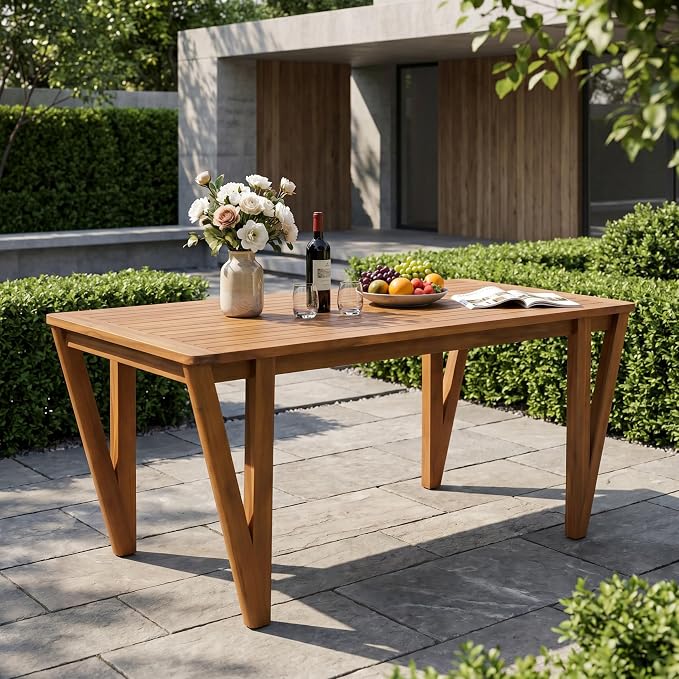 Christopher Knight Home Teany Patio Acacia Wood Dining Table, Indoor and Outdoor Dining Room Table for 6-8 Persons, Rectangular Dining Table for Backyard/Garden, Teak