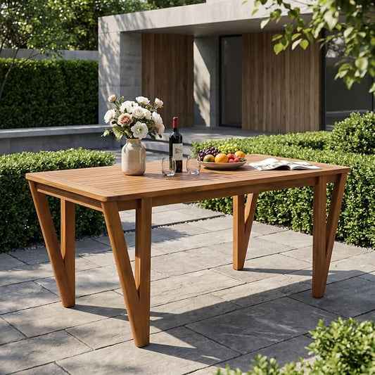 Christopher Knight Home Teany Patio Acacia Wood Dining Table, Indoor and Outdoor Dining Room Table for 6-8 Persons, Rectangular Dining Table for Backyard/Garden, Teak