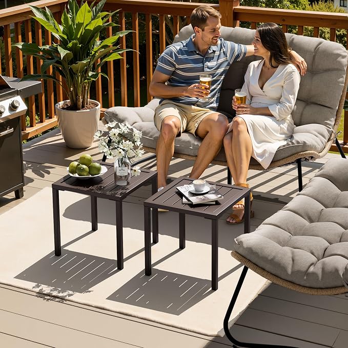 Crestlive Products Aluminum Outdoor Side Table Set of 2, Pool Lounge Chair Side Table, Weather Resistant Small Square Coffee End Table for Patio, Yard, Garden, Porch, Deck, Outdoor