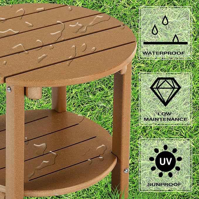 LZRS Adirondack Side Table Double End Table, Outdoor Coffee Tables for Patio, Backyard,Pool, Indoor Companion, Easy Maintenance & Weather Resistant(Teak)