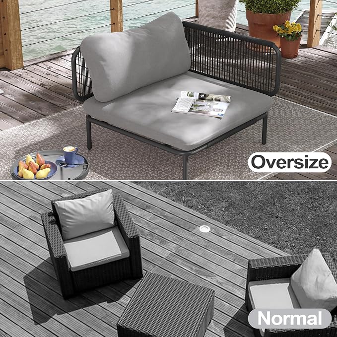Outdoor Furniture Set, Patio Furniture Oversized Metal Patio Sectional Sofa, 4-Seat Conversation Set with Cushion for Indoor and Outdoor, Black Frame & Dark Grey Mat (4 Seats 8 Armrests)