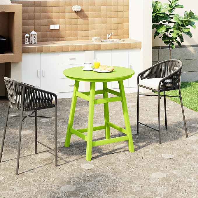 WestinTrends Outdoor 35" HDPE Round Patio Counter Height Bar Table, Lime