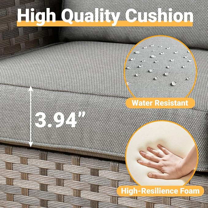 CAODOC 16 Pieces Patio Furniture Conversation Set with 42" Fire Pit Table Rocking Chair Outdoor Sectional Gray Wicker Sofa Set