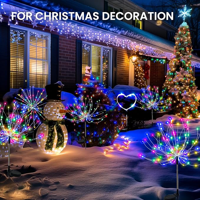 PEVOROS Solar Firework Fairy Garden Lights Outdoor, Colorful, 6 Pack | 120 LEDs, Waterproof, Fairy Garden Decor, Auto On/Off, Solar Powered, for Yard, Patio, Porch, Flower Pot, Pathway