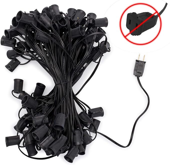 Holiday Lighting Outlet C9 Christmas Light String, Patio Event Lighting, Black Cord, 12" Socket Spacing, E17 (100'')