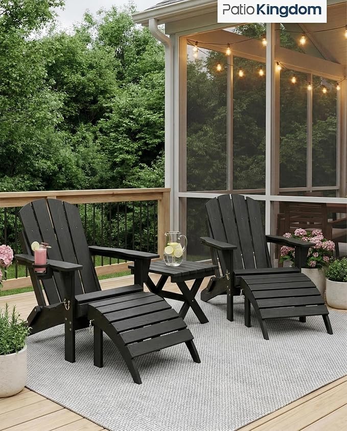 Outdoor Folding Side Table, Lightweight & Space-Saving Design, All-Weather HDPE Material, Realistic Wood-Grain Finish (Black,1 Table)