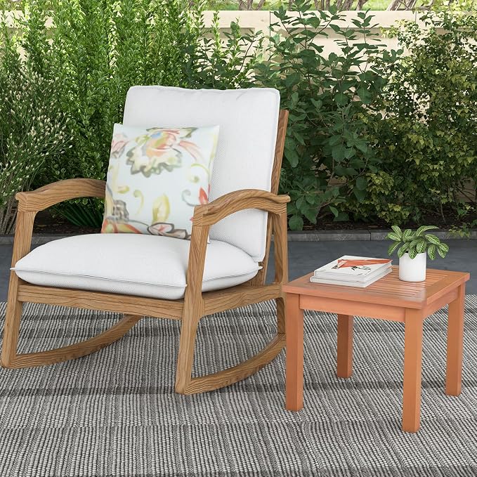HAPPYGRILL Outdoor Side Table Set, Eucalyptus Wood Square End Table, Wood Patio Table with Slatted Tabletop for Backyard Poolside Porch