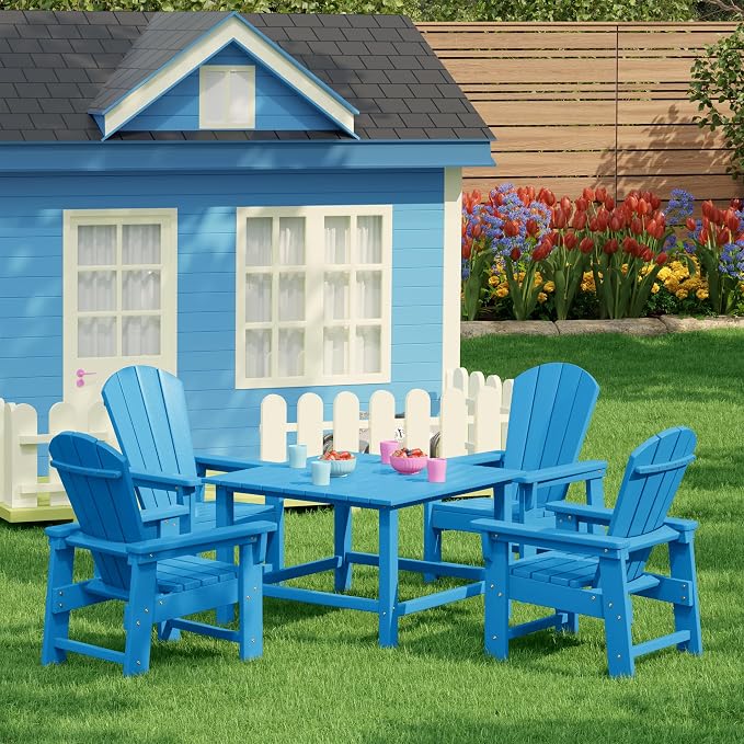 Costaelm Outdoor Kids Table, Toddler Dinner Table Baby Desk Outdoor Childrens Party Tables for Arts & Crafts, Snack Time, Multi-Activity Desk for Ages 2-8 in Classroom/Outside, Pacific Blue