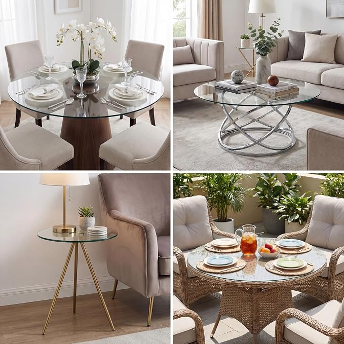 28" Tempered Glass Table Top Round Transparent Table Surface 1/4'' Thick Pencil Polished Edge Multipurpose for Dining, Coffee, Restaurant and End Table (28 inch)