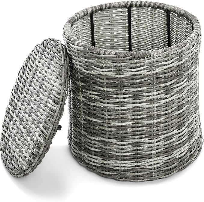 Elle Decor Vallauris Patio Outdoor Furniture Collection, Premium All Weather Wicker, Storage Side Table, Gray