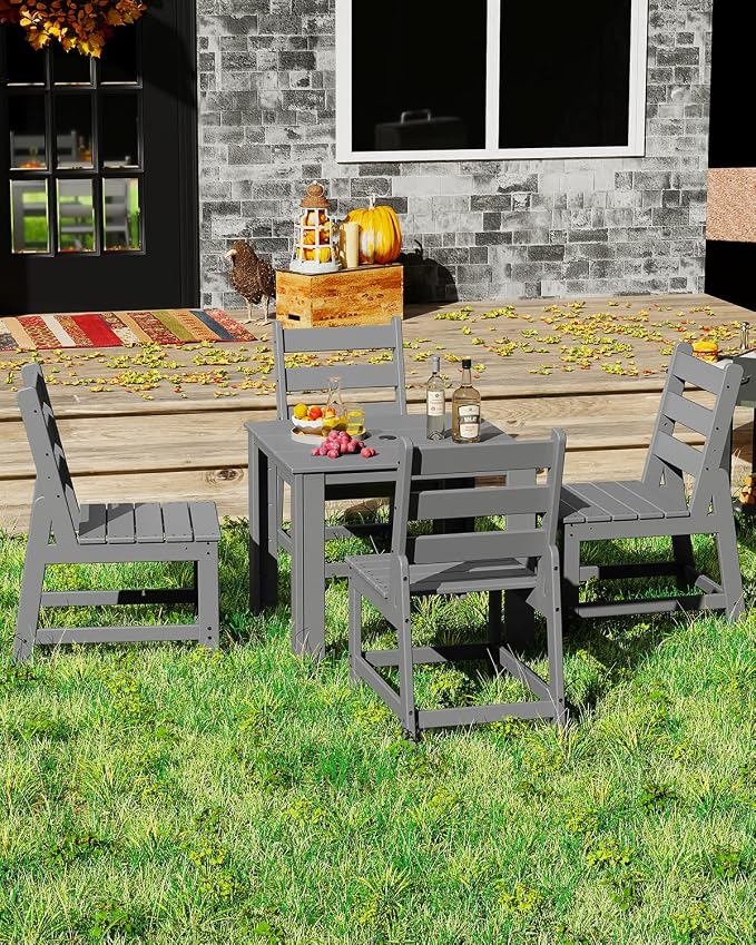 GREENVINES Outdoor-Dining-Table | 35” | HDPE | Patio Furniture | Square Tables for 4 | All-Weather | for Poolside Backyard Garden | Grey