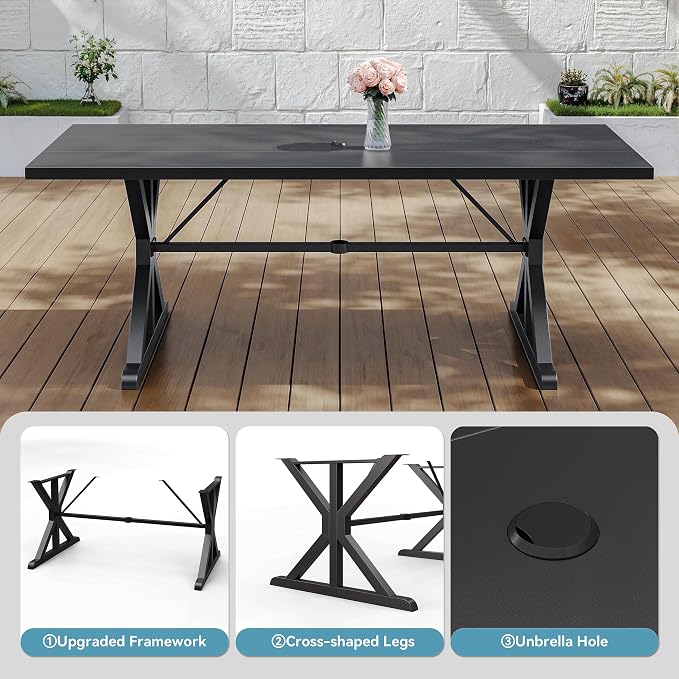 ALAULM 9-Piece Patio Dining Set,Outdoor Metal Dining Set with 8 Swivel Chairs & Rectangle Table with 1.5 Umbrella Hole, Patio Dining Table and Chairs for Backyard,Navy