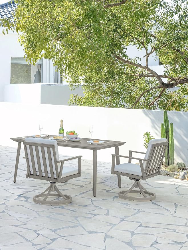 Outdoor Swivel Patio Dining Chairs, 2 Pieces Aluminum Patio Swivel Chairs with Cushions, 360° Rotation, Weather-Resistant Patio Dining Furniture Chairs for Decks, Garden, Poolside, Limed Oak