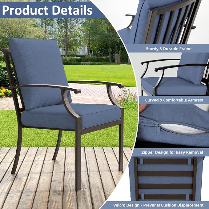 ALAULM 7-Piece Patio Dining Table and Chairs Outdoor Dining Set for 6 Patio Dining Sets with Rectangular Metal Table with Umbrella Hole for Patio, Backyard, Garden-DarkBlue