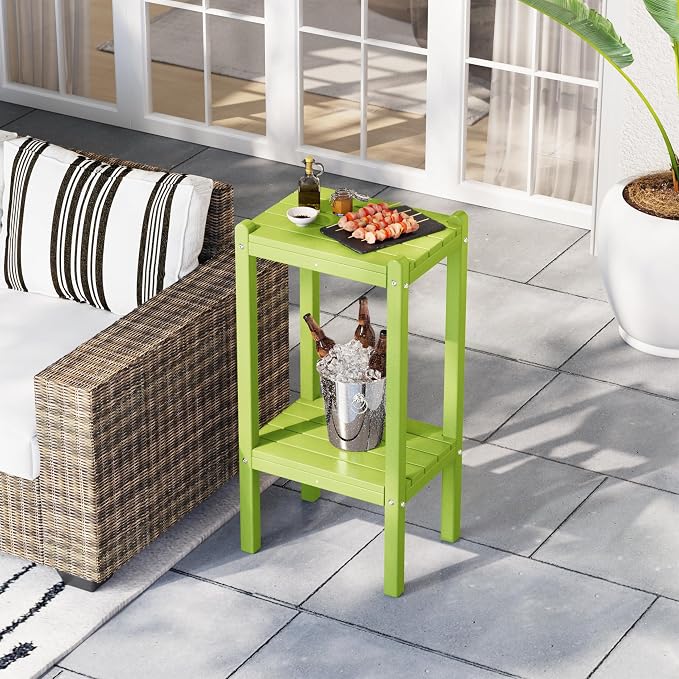 Costaelm Outdoor Side Table, 2-Tier Small Patio Coffee Tables for Outside, Outdoor End Tables for Patio, Adirondack Side Table for Outside, Outside Table for Pool, Porch, Garden, Lime