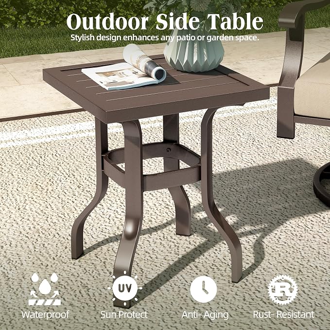 4 Piece Patio Furniture Set, Metal Outdoor Conversation Set w/3-Seat Sofa, 2 Rocking Swivel Chairs, Side Table, Patio Bistro Set w/5" Thickened Cushions for Porch Yard Poolside, Beige