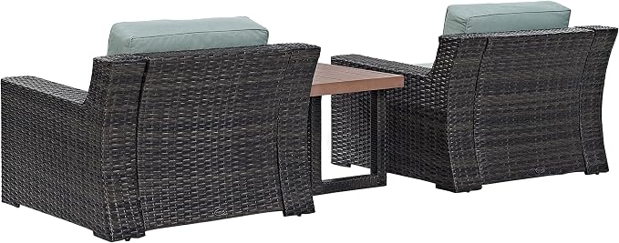 Crosley Furniture Beaufort Beaufort 3-Piece Outdoor Chair and Side Table Set, Wicker Patio Conversation Sets, Brown with Mist Cushions