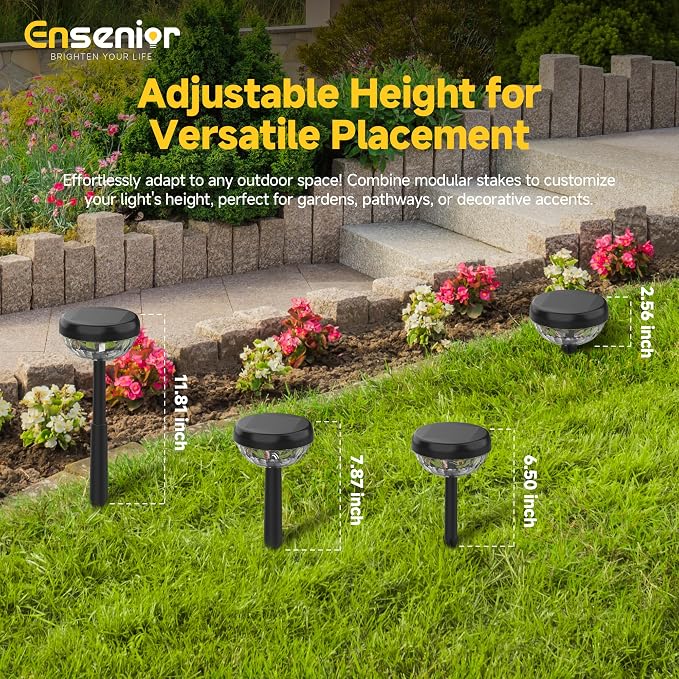Ensenior 10-Pack Solar Lights Outdoor, Auto ON/Off 6500K LED Solar Garden Lights for Pathway, Yard, Patio, Walkway, Flower Bed, Halloween Christmas Landscape Lighting, IP65 Waterproof, Flag Lights