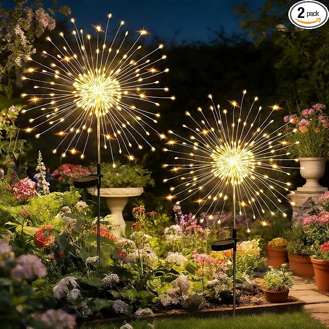 HPUFKOT Solar Garden Lights Outdoor,Waterproof Garden, 2PC 200 LED Twinkling Firework Lights Decorative with 8 Modes,Decor for Yard Patio Pathway Lawn for Yard Outside Fairy Decorative