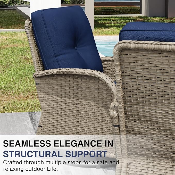 Joyside Wicker Patio Furniture Set, 6 Piece Outdoor Furniture Set with Thickened Cushions, High Back, Deep Seating, Wide Armrest, Outdoor Swivel Rocker Chairs for Porch, Deck