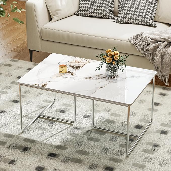 Rectangle Table Top,35.4 ” x 23.6 ” Carrara White Sintered Stone Tabletop, DIY Replacement & Cover Marble Desktop, Scratch & Wear Resistant, Easy to Clean, Suitable for Indoor & Outdoor