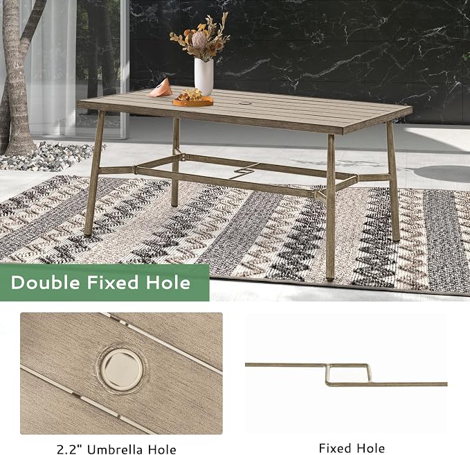 7-Piece Outdoor Dining Set for 6, Aluminum Dining Set with Cushions, 4 Dining Chair and 2 Swivel Chairs with Rope Backrest, Large Rectangular Table with Umbrella Hole for Lawn Porch Yard,Brown