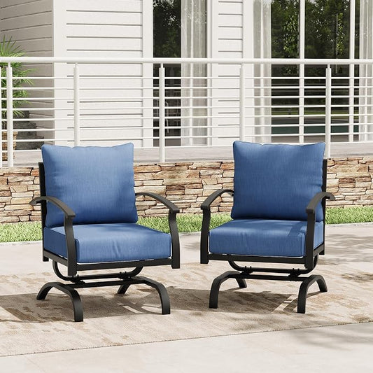 Metal Patio Furniture Set,2 Pieces Patio Sectional Outdoor Furniture Set with 2 Chairs,Patio Conversation Sets with 5.1" Thickened Cushions,Navy Blue