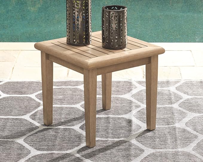 Signature Design by Ashley Gerianne Outdoor Eucalyptus Wood Rectangular Coffee Table, Beige - 50 x 26 x 19 inches, Weather Resistant