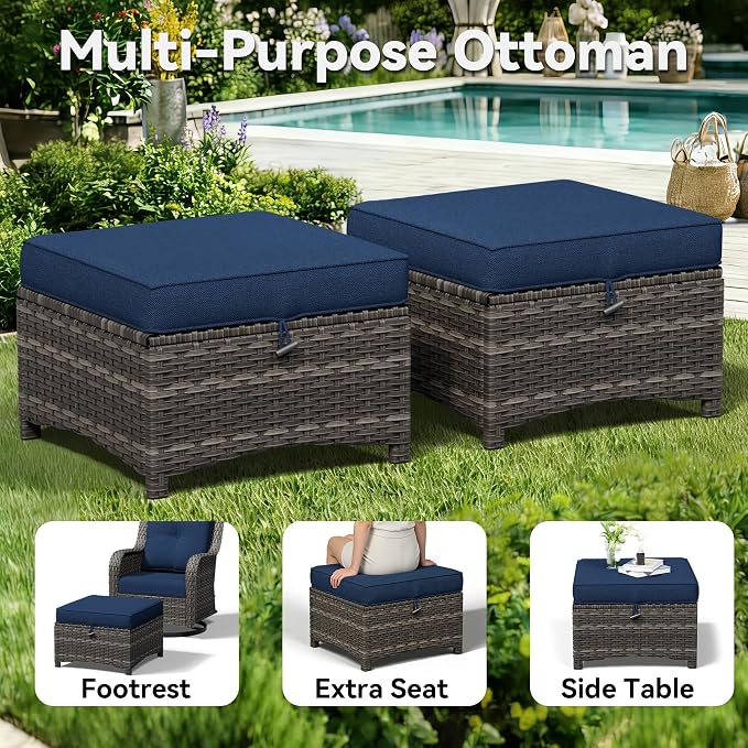4-Piece Outdoor Couch Set, Includes Wicker Patio Sofa with Thickened Olefin Cushions, High Back and Deep Seating, Hand-Woven PE Rattan and 2 Ottomans, 1 Coffee Table for Porch, Deck