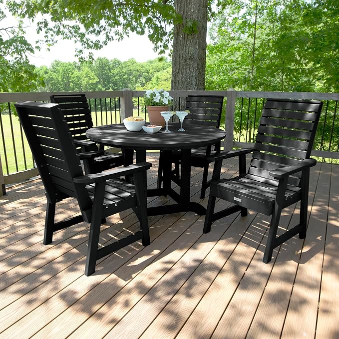 Highwood AD-DNW48-BKE Weatherly 5-Piece Round Dining Set, Dining Height, Black