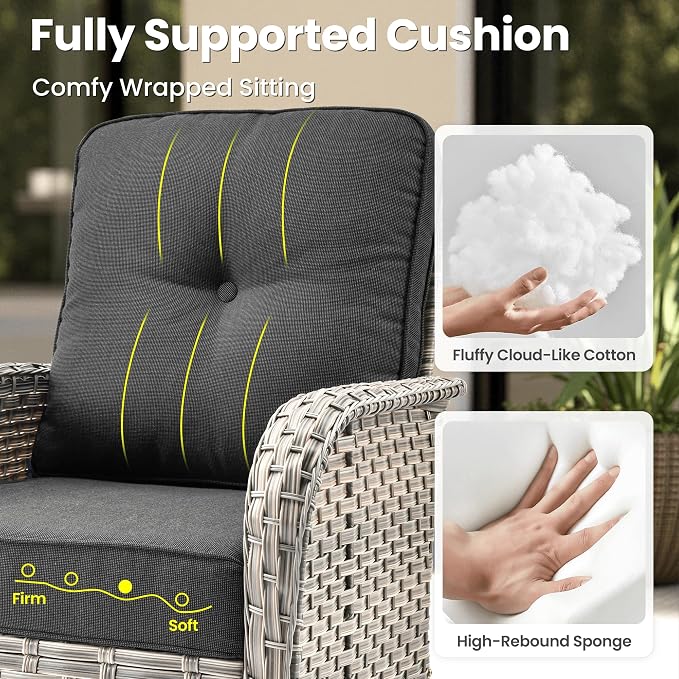 ovios 8-Piece Patio Furniture Set with L-Shape Sofa Chaise, Outdoor Sectional Couch Swivel Gliders, Modern Modular Wicker Rattan Conversation Set, Black