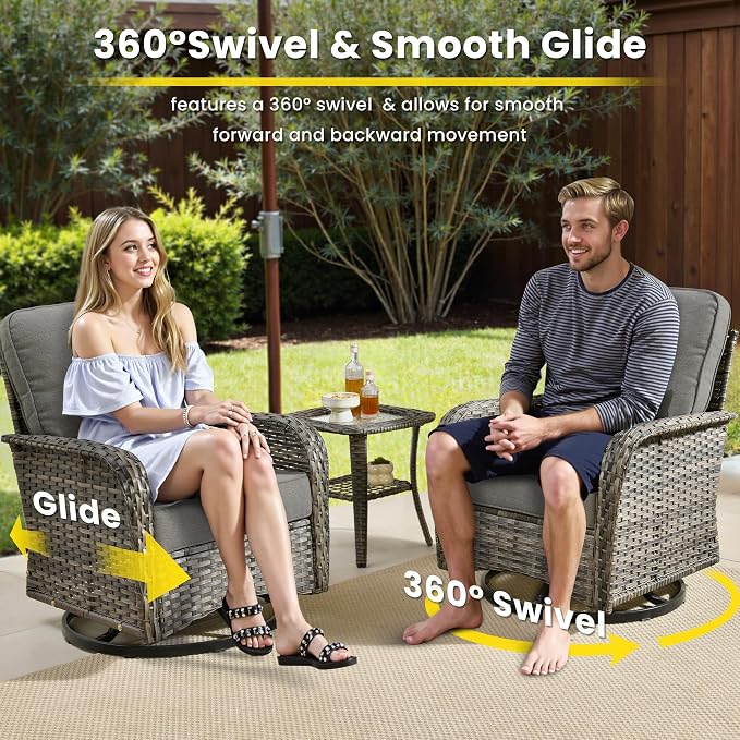 7 Pieces Outdoor Patio Furniture Set with Coffee Table, All Weather Wicker Patio Conversation Sets with Rocking Chairs, Balcony Furniture Sets for Backyard, Garden, Poolside, Dark Grey