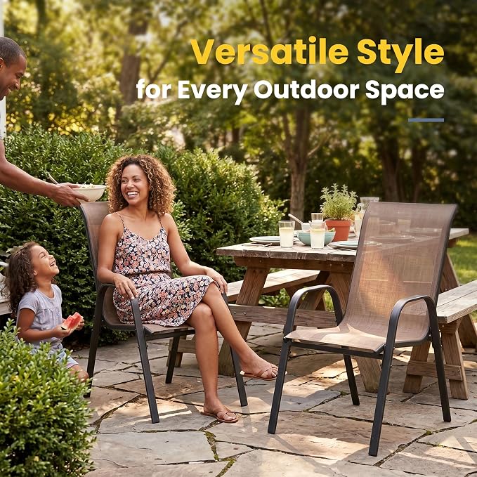 VICLLAX Outdoor Dining Set for 10, All Weather Metal 11 Pieces Patio Set-60 Round Outdoor Table and Stackable Chairs for Lawn Garden and Backyard, Walnut Wood Grain Tabletop