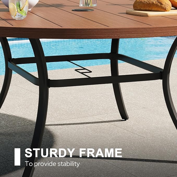 VICLLAX 9 Pieces Outdoor Dining Set, Patio Furniture Set Includes 53" Round Metal Table W/ 1.9" Umbrella Hole and 8 Padded Textilene Swivel Chairs for Porch, Lawn, Garden, Backyard