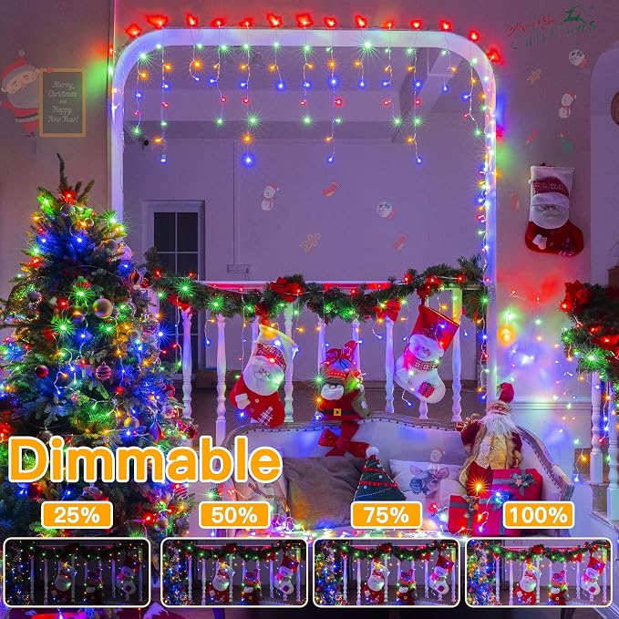 Ollny Icicle Lights for Outside 1000LED 82FT, Multicolor Christmas Light with Remote 8Modes Timers Waterproof Dimmable, Plug in Hanging Lights for Outdoor Indoor House Roof Holiday