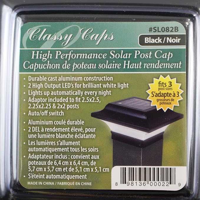 Classy Caps Imperial Solar Post Cap - Black SLO82B – Fits 2"x2",2.25"x2.25",and 2.5"x2.5" Post Sizes,High-Performance Solar LED,Durable Cast Aluminum Construction,Warm & Cool Light Modes,(Pack of 6)