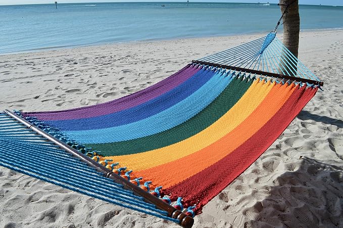 Jumbo Caribbean Hammock - 55 Inch - Soft-Spun Polyester - Rainbow