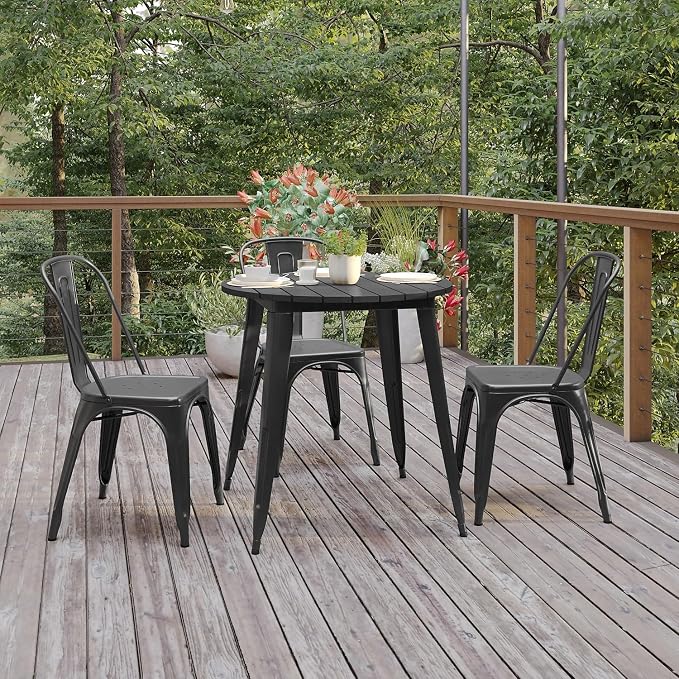 Flash Furniture Declan Commercial Outdoor Dining Table, All Weather Poly Resin Top with Steel Base, 30" Round, Black/Black