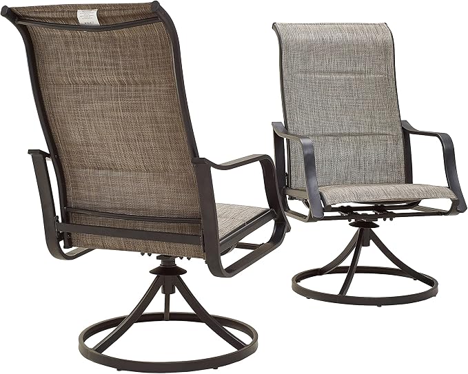 LOKATSE HOME Patio Chairs Set of 2, Outdoor Swivel Rocker Dining Chairs with Breathable Fabric and Powder Coated Steel Frame for Porch Balcony, Grey