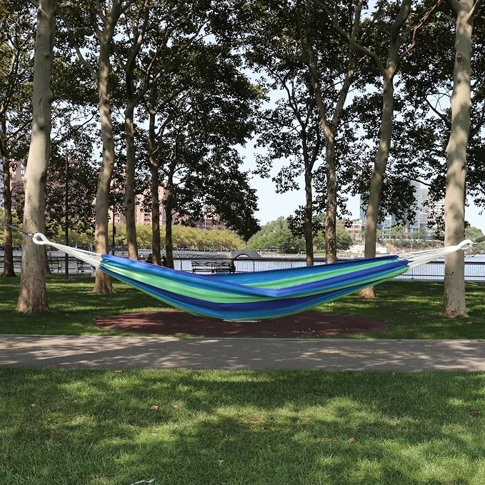 Bliss Hammocks 40" W Single Outdoor Hammock with Universal Multi-Loop Suspension with "S" Hooks, Durable, Cotton/Polyester, 220 Lbs Capacity, Seabreeze