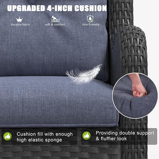 LayinSun 9 Pieces Outdoor Patio Furniture Set, Rattan Wicker Sectional Swivel Rocker Chairs Sets with Ottomans, Swivel Glider Chairs,Single Chairs and Coffee Table