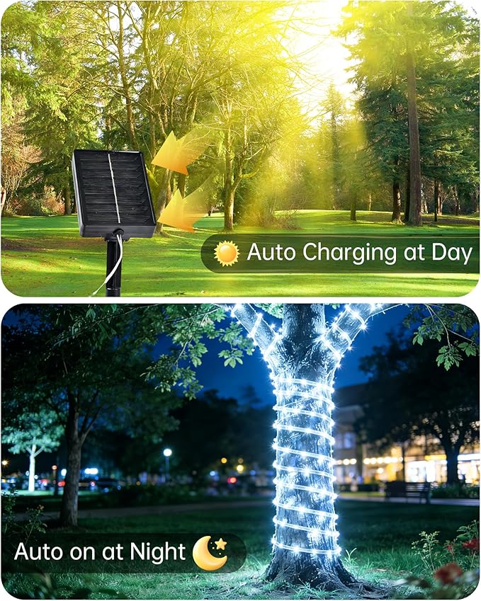 MERRIMAX M Solar Rope Lights Outdoor, 72FT 200LED Solar String Lights with 8 Lighting Modes, Waterproof Solar Powered Fairy Lights for Party Garden Yard Home Holiday Tree Decoration, Pure White
