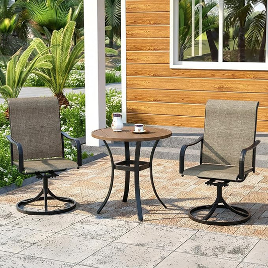 Outdoor Dining Set,27.5"x 27.5"x 28" Round Patio Table with 2pcs Swivel Chairs,Outdoor Furniture Set for Garden Backyard Lawn Poolside