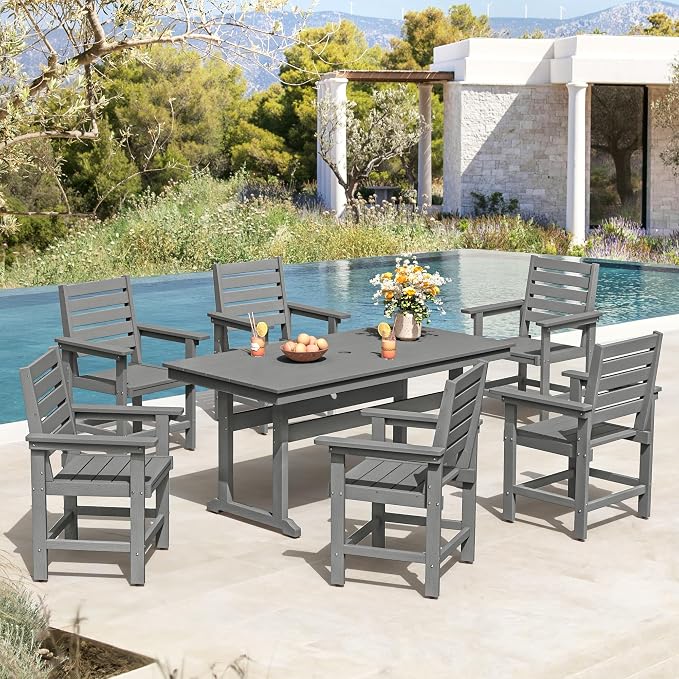 Patio Dining Chairs Set of 2, HDPS Weather Resistant Outdoor Chairs with Armrest, Heavy Duty 300LBS Support Patio Chairs for Backyard Deck Porch Balcony, Gray