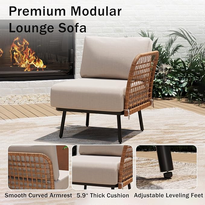 9-Piece Patio Conversation Sets, Rattan Outdoor 7-Seat Sectional Sofa, Wicker Modular Furniture with 2 Storage Coffee Tables for Backyard, Garden, Porch