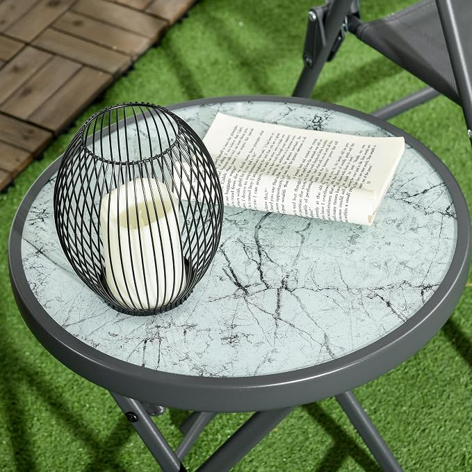 Outsunny Folding Coffee Table, Side Table, Tempered Glass Top, Metal Frame, 45 cm Round, for Patio, Balcony, Garden, White