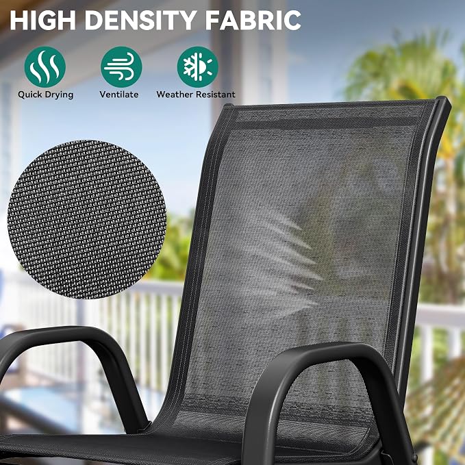 YITAHOME Stackable Patio Dining Set for 6, Breathable Outdoor Dining Set w/55 Aluminum Patio Table & 6 Stackable Patio Chairs Set, All Weather Outdoor Patio Dining Set for Backyard Deck Porch, Black
