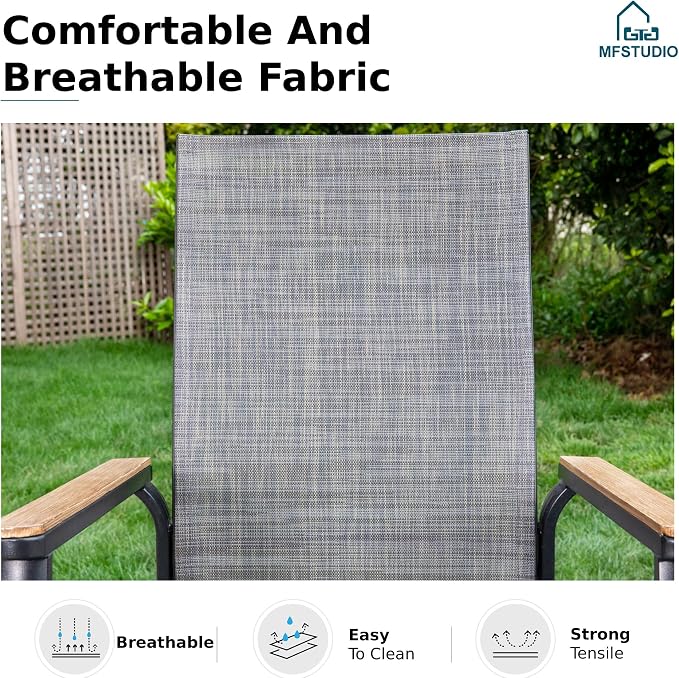 MFSTUDIO 5 PCS Patio Dining Set with 4 Stacking Aluminum Armchair(Grey) and 1 Square Heavy Duty Table, Patio Dining Table and Chairs Set, Outdoor Dining Set